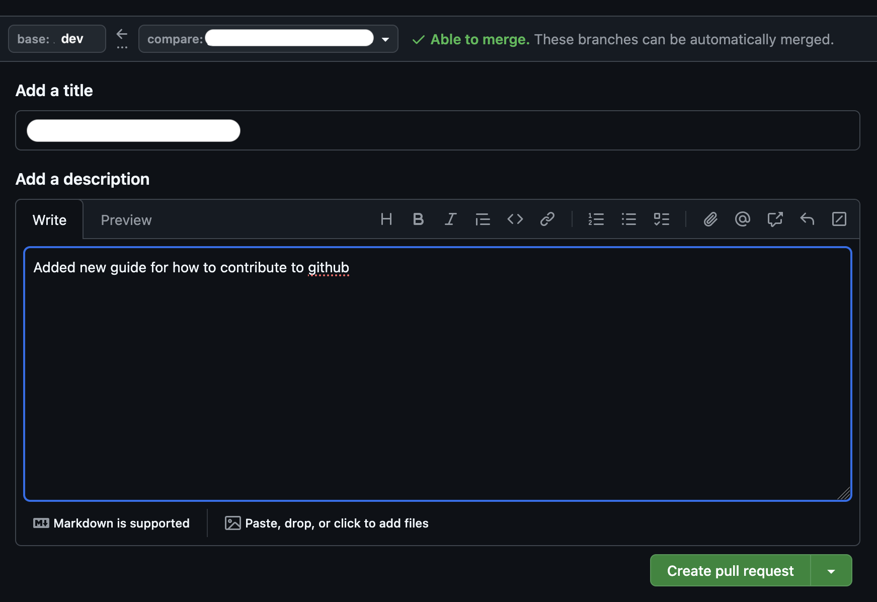 Create pull request form