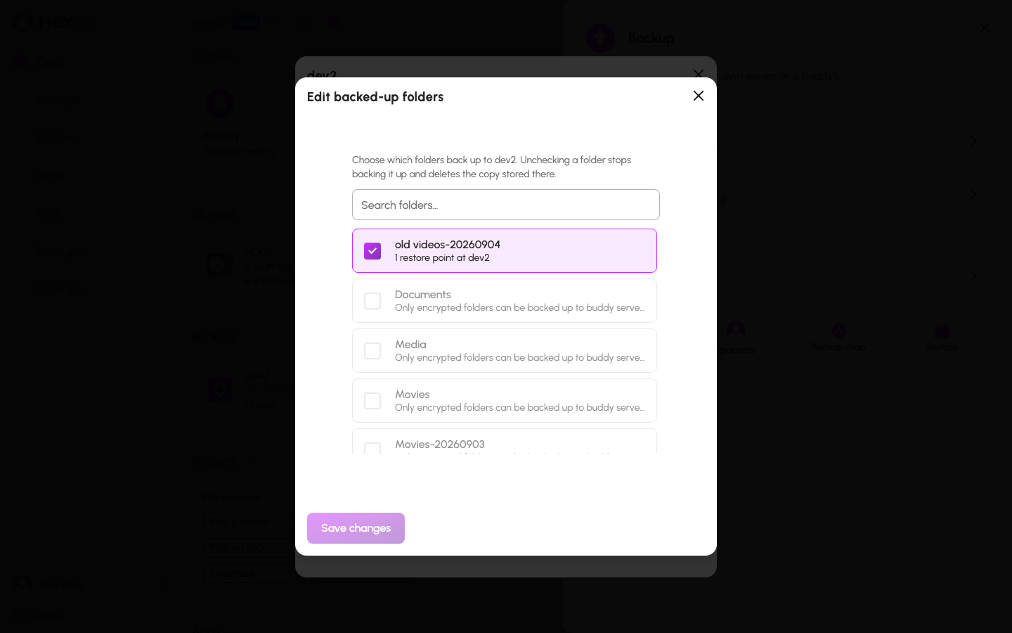Edit folders checkbox list