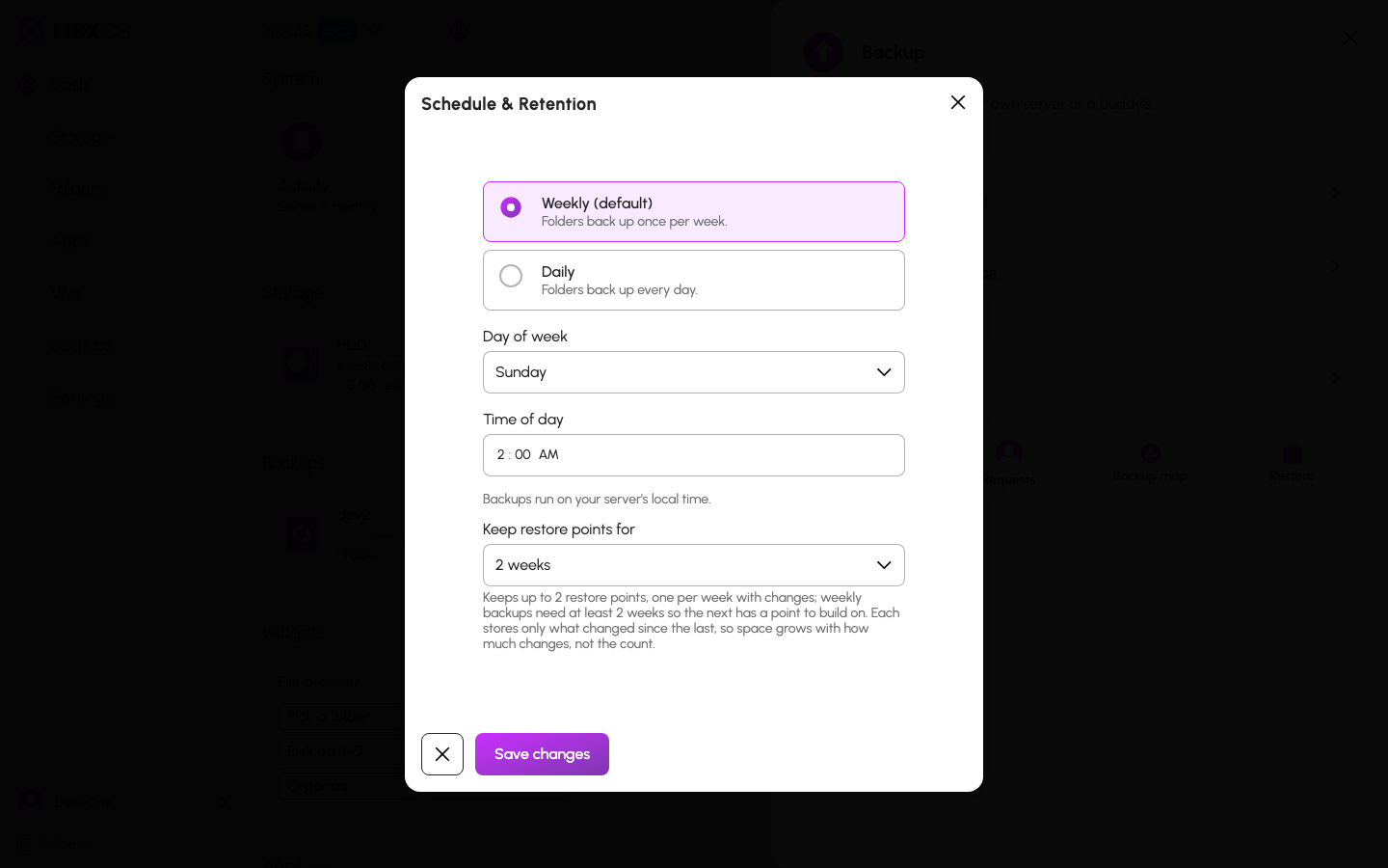 Schedule and retention dialog
